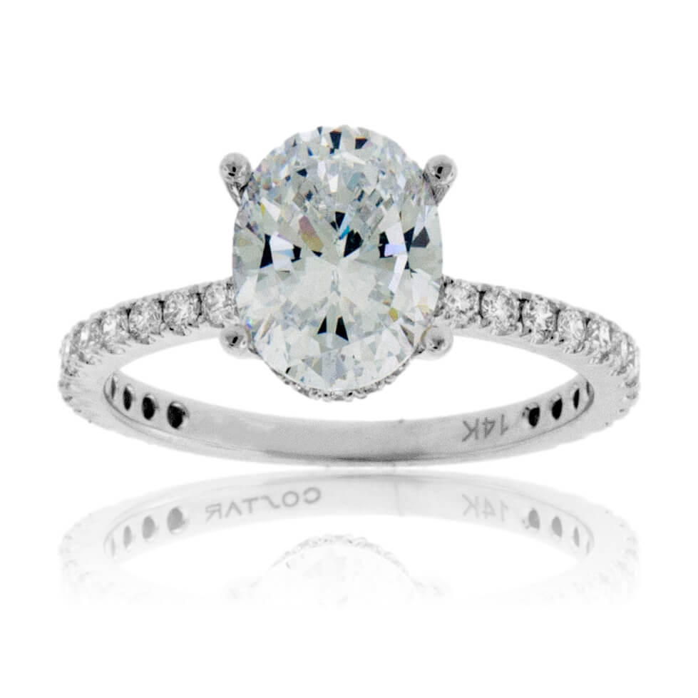 Diamond & Oval CZ Center Stone Engagement Ring with Hidden Halo - Park City Jewelers