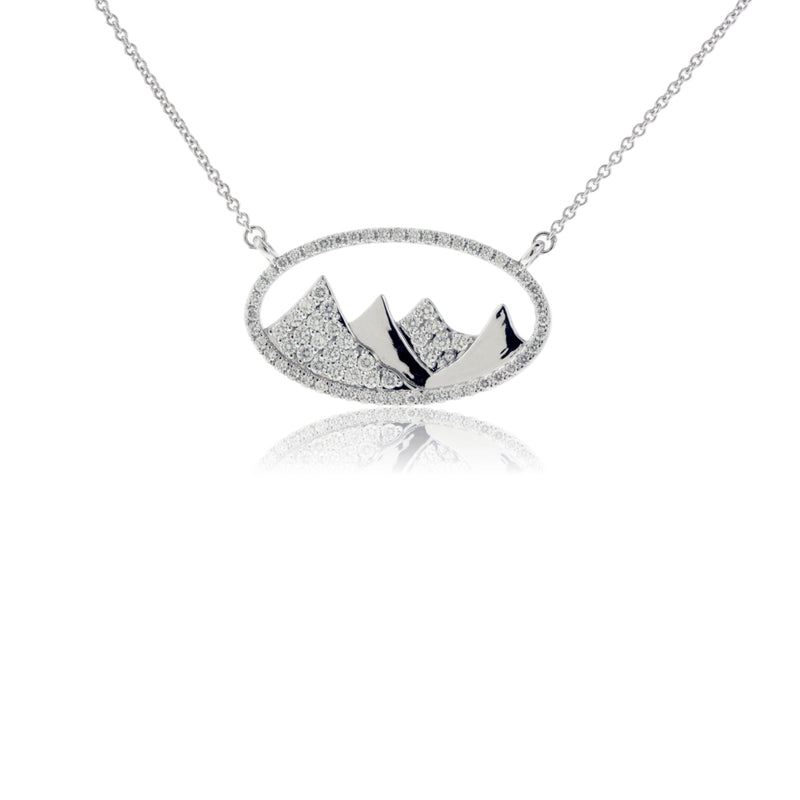 Diamond Oval Outline and Diamond Mountain Silhouette Necklace - Park City Jewelers