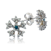 Diamond Pave Snowflakes Earrings with Blue Diamond Accents - Park City Jewelers