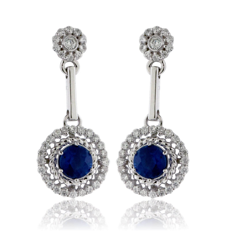 Diamond & Sapphire Post Drop Earrings - Park City Jewelers