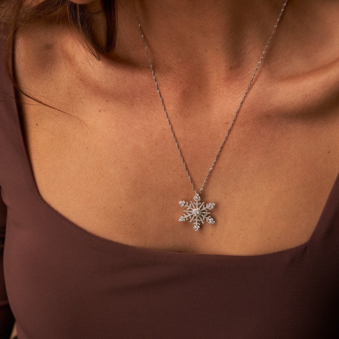 Crystal Snowflake Necklace 14k Gold Plated 925 Sterling Silver Jewelry –  Masalanta Jewelry