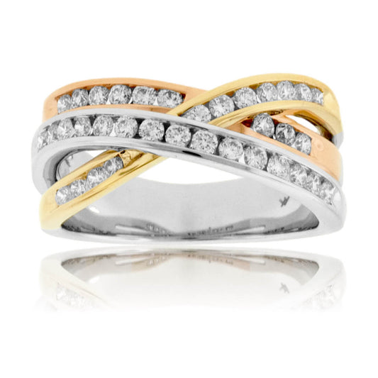 Diamond White, Yellow & Rose Gold Multiple Bypass Ring - Park City Jewelers