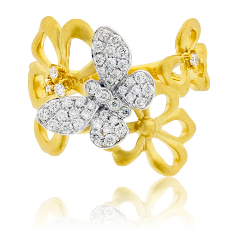 Diamond Winged Butterfly & Flower Ring - Park City Jewelers