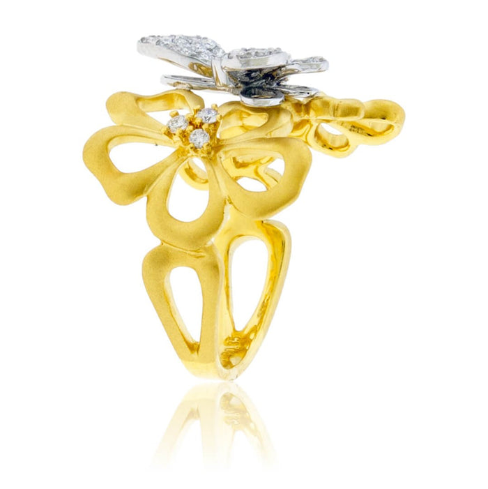 Diamond Winged Butterfly & Flower Ring - Park City Jewelers