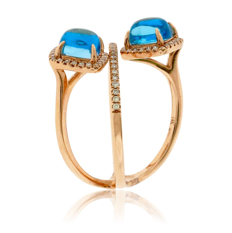 Double Cabochon Blue Topaz & Diamond Ring - Park City Jewelers