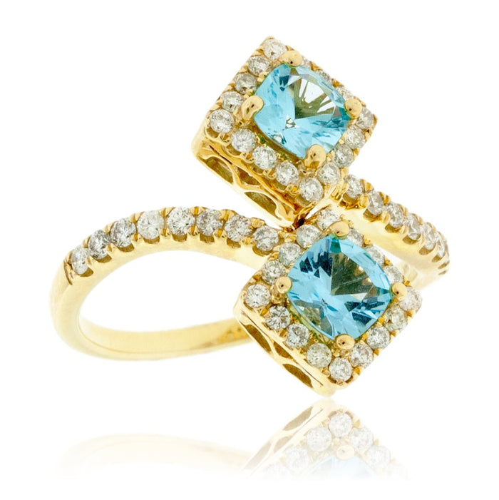 Double Cushion Cut Blue Topaz & Diamond Ring - Park City Jewelers