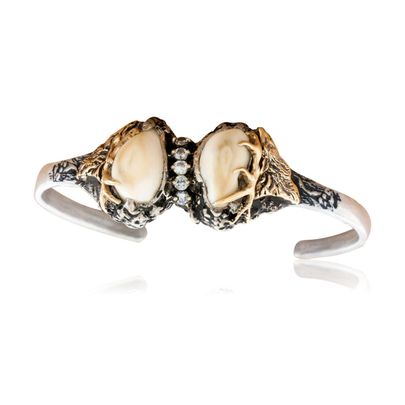 Double Elk Ivory Tooth Bracelet with Center Stones - Park City Jewelers