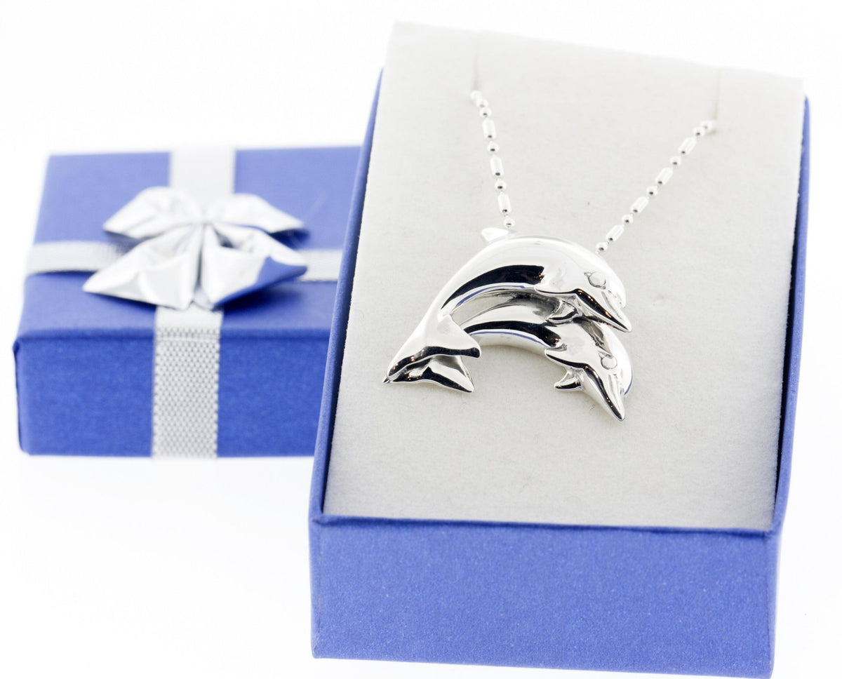 Double Jumping Dolphin Silver Necklace - Park City Jewelers