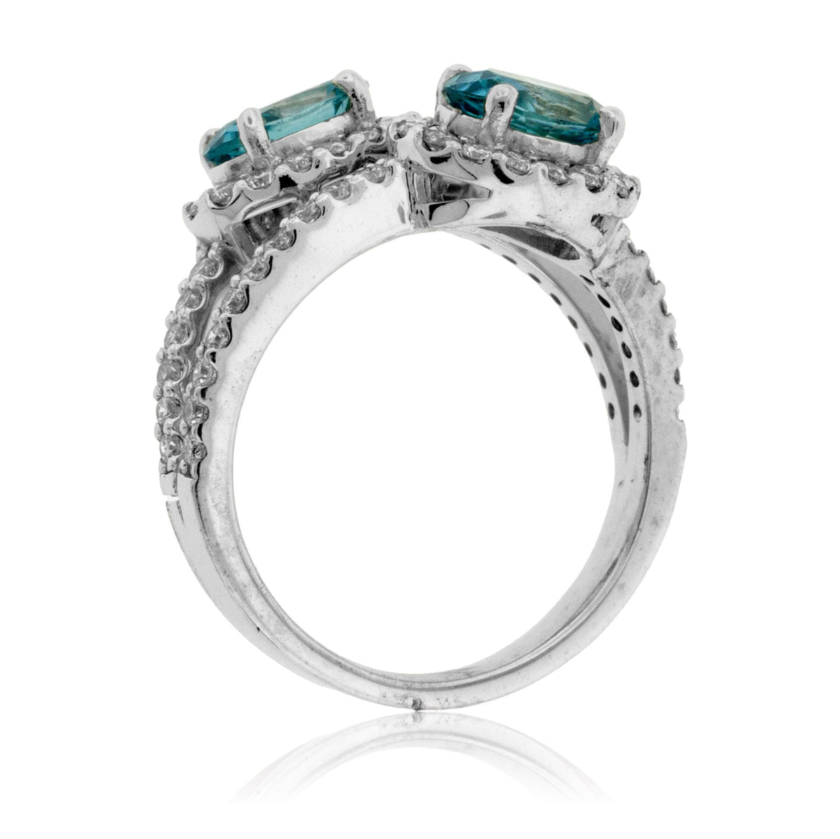Double Oval Blue Zircon & Diamond Ring - Park City Jewelers