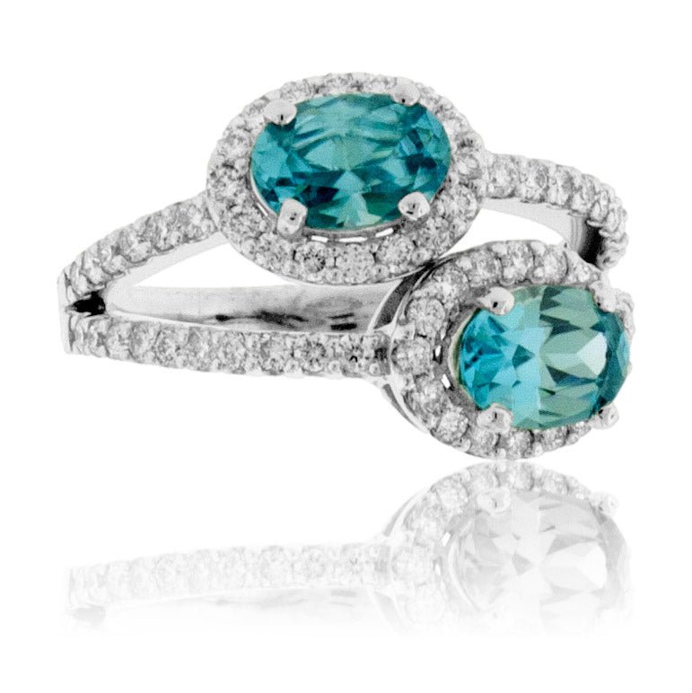 Double Oval Blue Zircon & Diamond Ring - Park City Jewelers