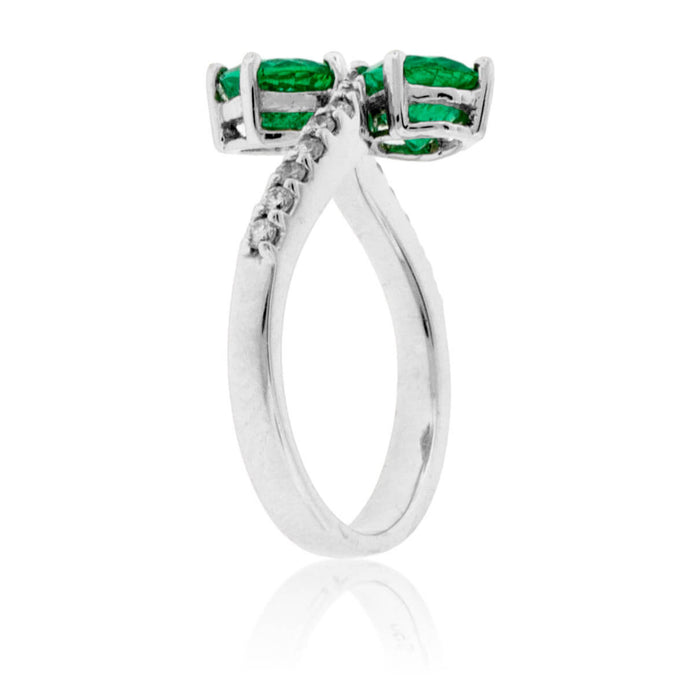 Double Oval Emerald & Diamond Bypass Style Ring - Park City Jewelers