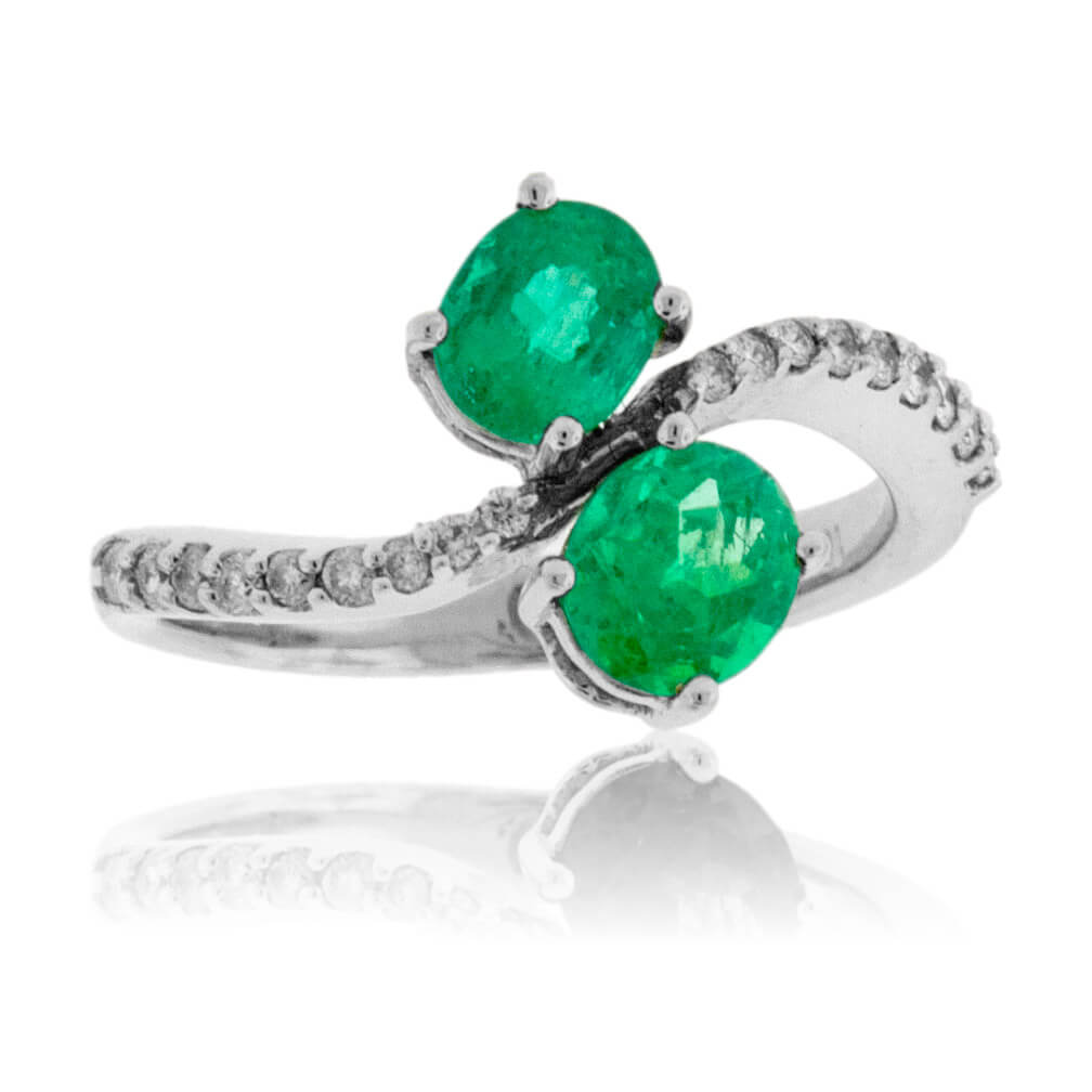 Double Oval Emerald & Diamond Bypass Style Ring - Park City Jewelers