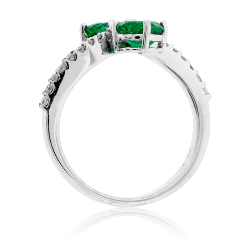 Double Oval Emerald & Diamond Bypass Style Ring - Park City Jewelers