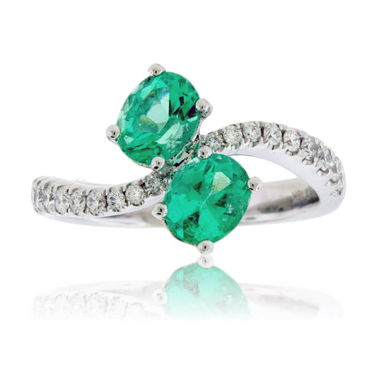 Double Oval Mint Emerald & Diamond Bypass Style Ring - Park City Jewelers