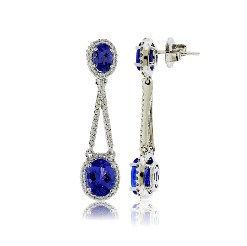Double Oval Shaped Tanzanite with Diamond Halo Earrings - Park City Jewelers