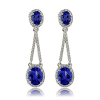 Double Oval Shaped Tanzanite with Diamond Halo Earrings - Park City Jewelers