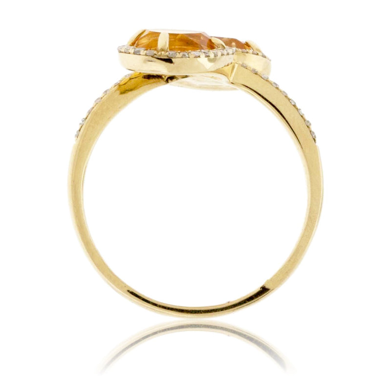 Double Pear Shaped Citrine and Diamond Bypass Ring - Park City Jewelers