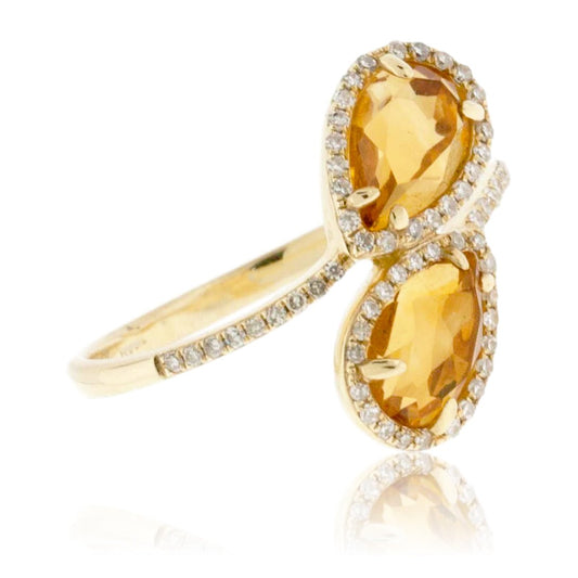 Double Pear Shaped Citrine and Diamond Bypass Ring - Park City Jewelers