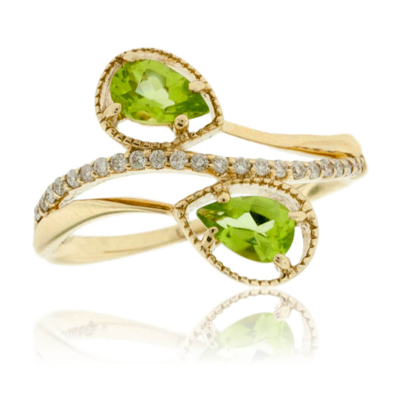Double Pear Shaped Peridot and Diamond Bypass Ring - Park City Jewelers