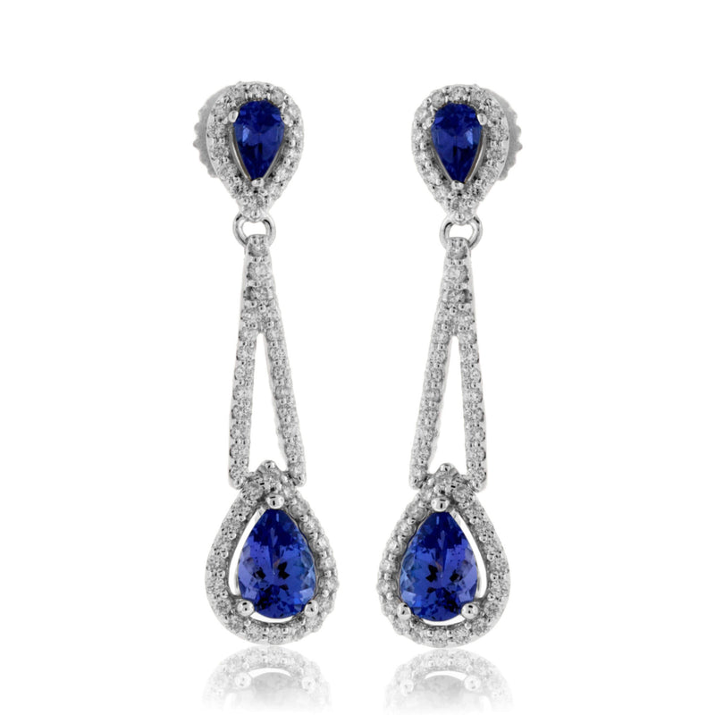 Double Pear Shaped Tanzanite with Diamond Halo Earrings - Park City Jewelers