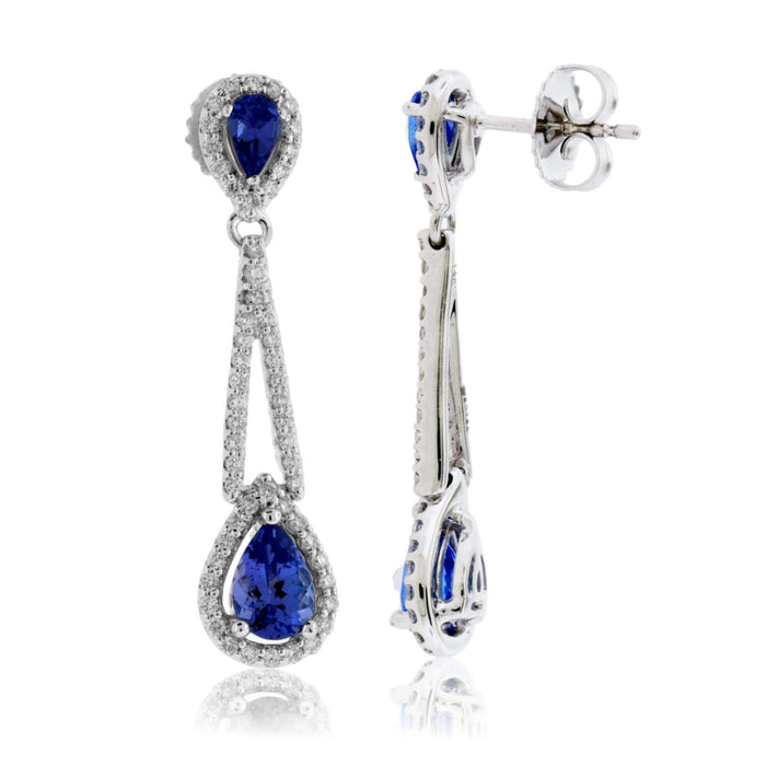 Double Pear Shaped Tanzanite with Diamond Halo Earrings - Park City Jewelers