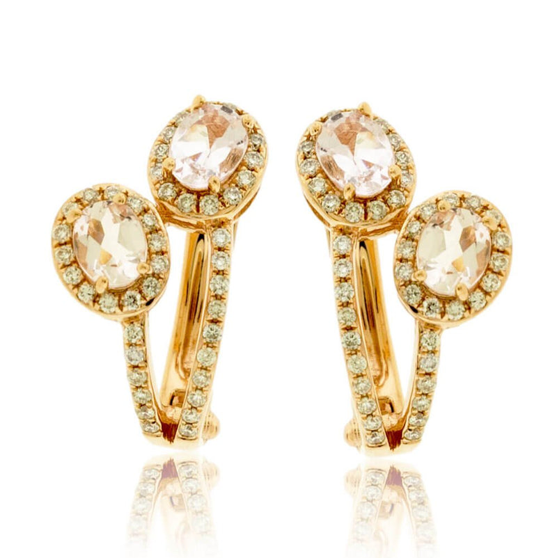 Double Pink Morganite Oval and Diamond Halo Earrings - Park City Jewelers