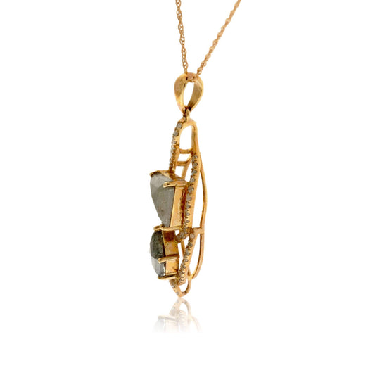 Double Rose Cut Fancy Rough Diamond Pendant with Diamond Accents - Park City Jewelers