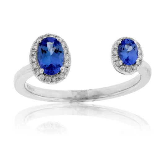 Double Tanzanite & Diamond Halo Ring - Park City Jewelers