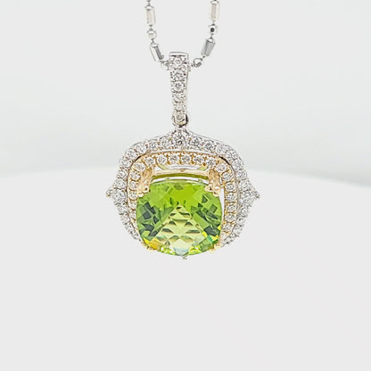 Peridot & Diamond Halo Two Tone Vintage Inspired Pendant