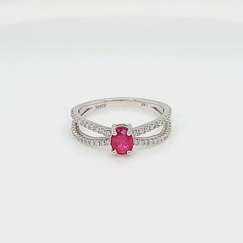 Oval Red Emerald with Diamond Split Shank Ring