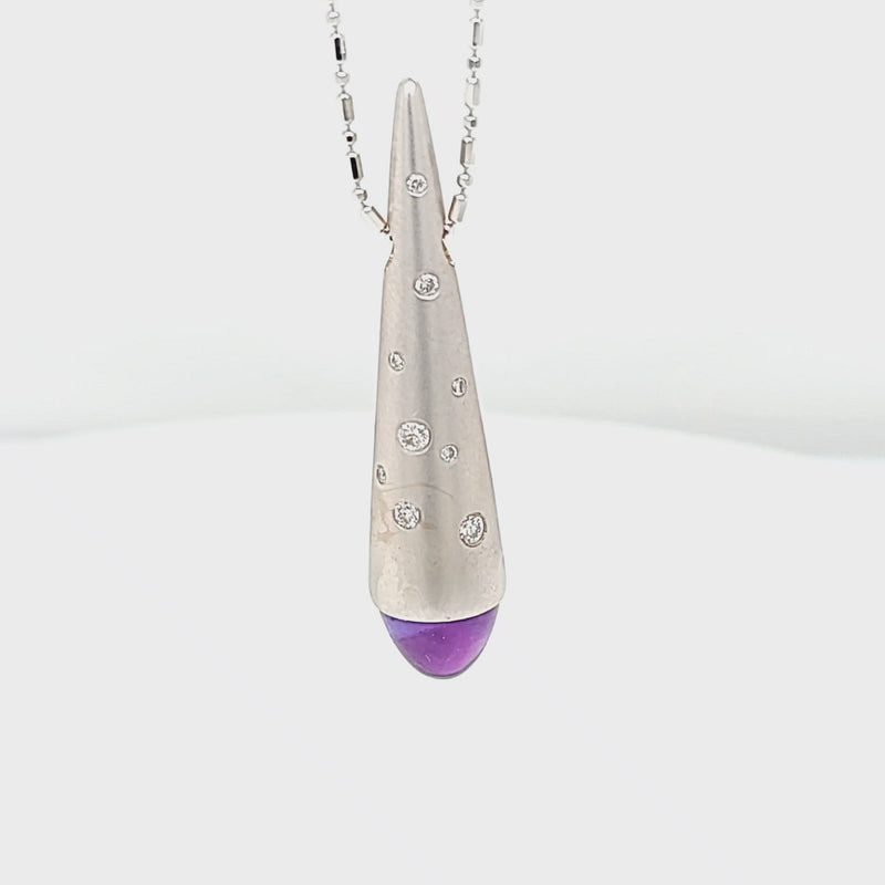 Amethyst Tipped White Gold and Diamond Pendant