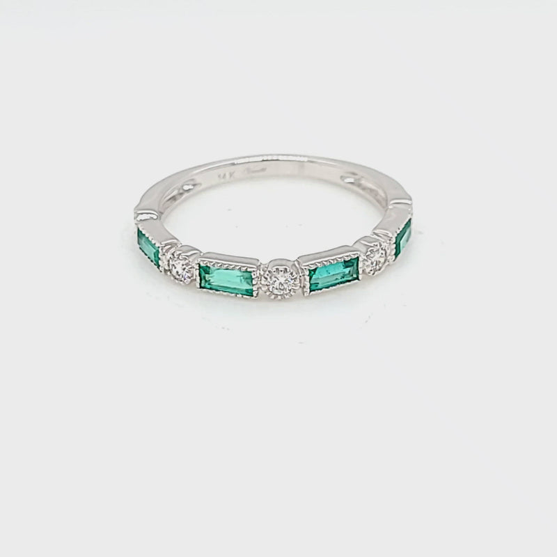 Stackable Alternating Emerald and Round Diamond Band
