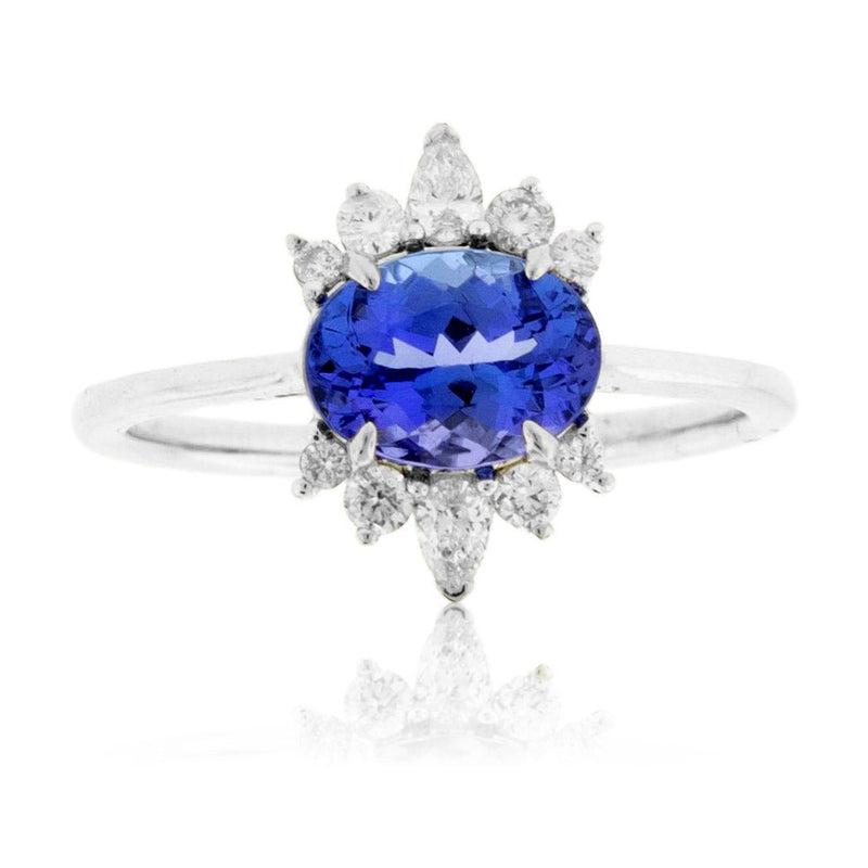 East to West Oval Cut Tanzanite and Diamond Accented Ring - Park City Jewelers
