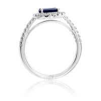 East / West Oval Blue Sapphire & Diamond Halo Ring - Park City Jewelers