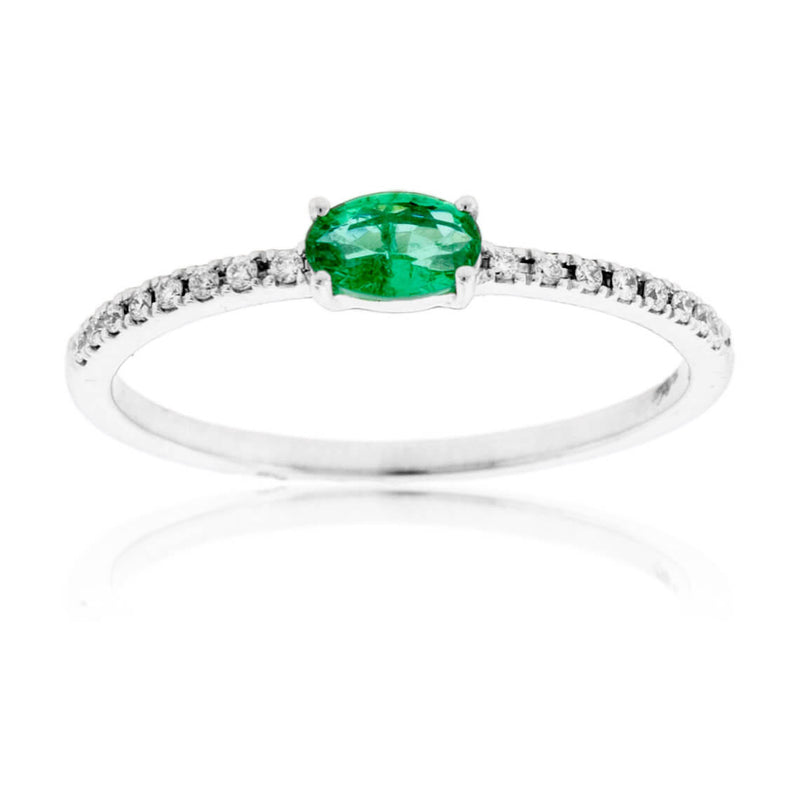East-West Oval Emerald & Diamond Lined Ring - Park City Jewelers