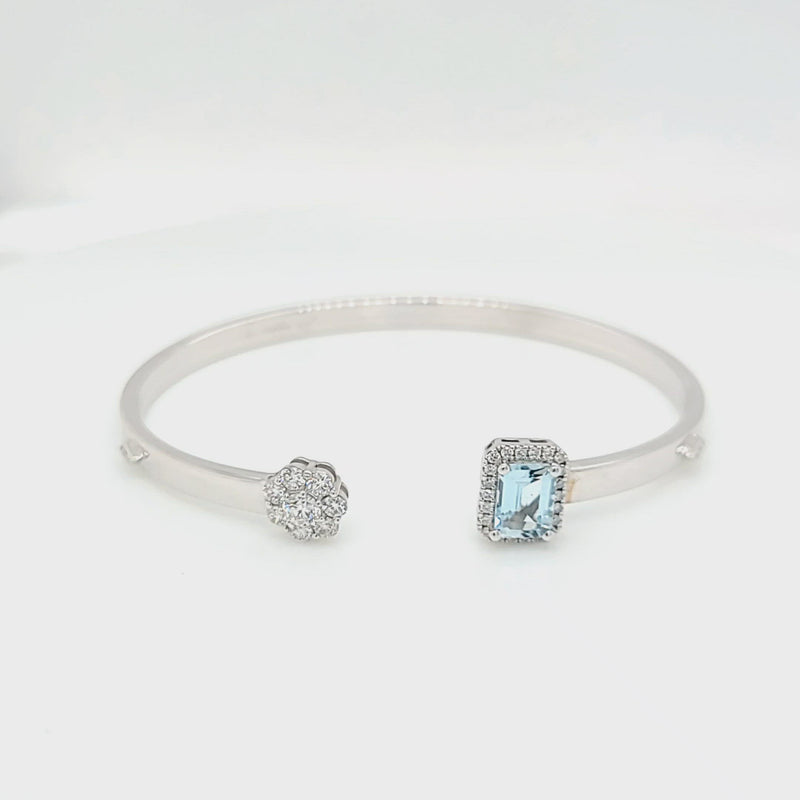 Open Center Diamond & Aquamarine Bracelet