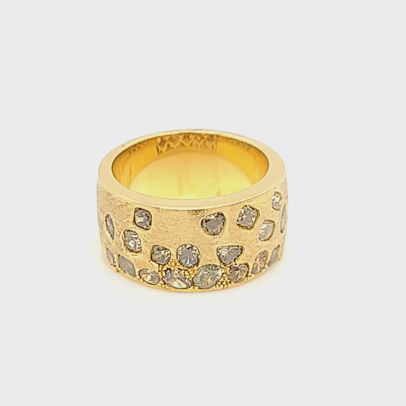 Yellow Gold Satin Finish Flush Set Fancy Colored Diamond Ring