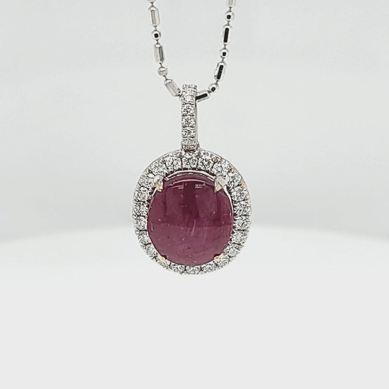 Cabochon Star Ruby with Diamond Halo Pendant