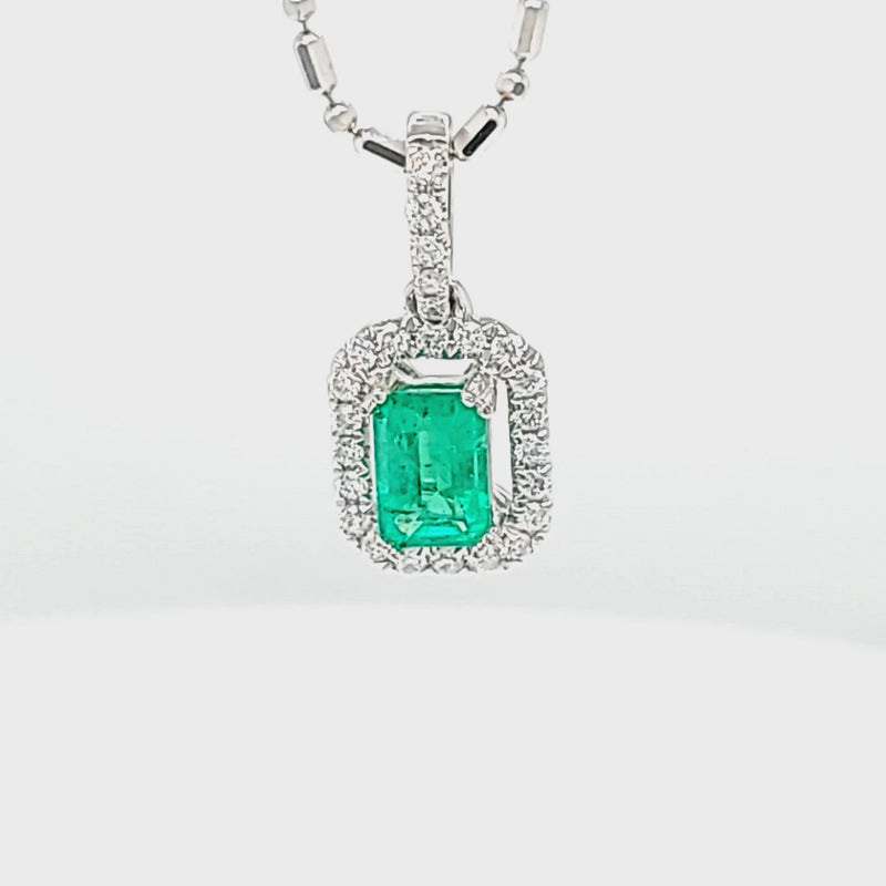 Emerald-Cut Emerald and Diamond Halo Pendant
