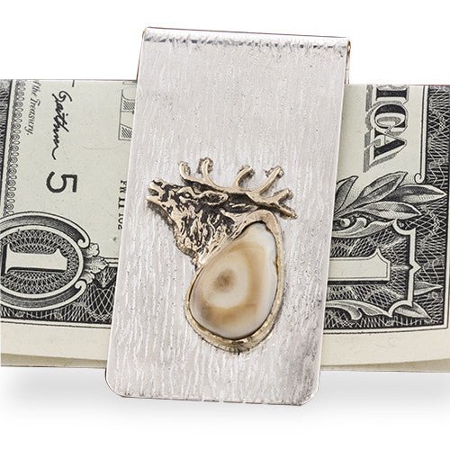 Elk Head Tooth Ivory Money Clip Hammered Finish - Park City Jewelers