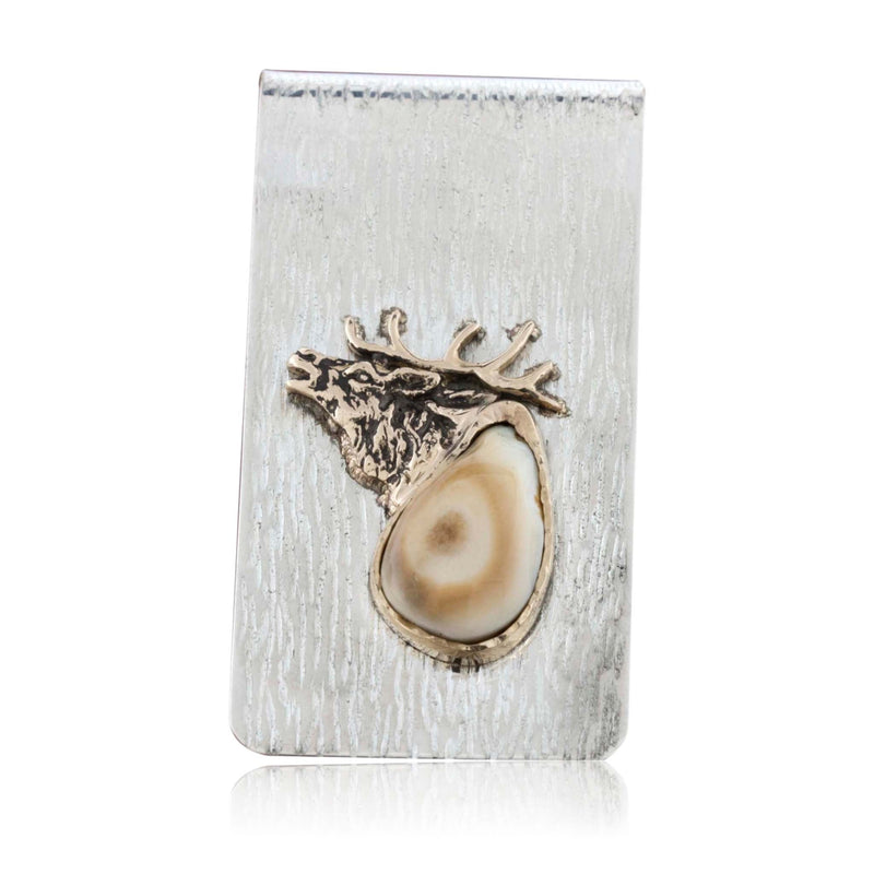 Elk Head Tooth Ivory Money Clip Hammered Finish - Park City Jewelers