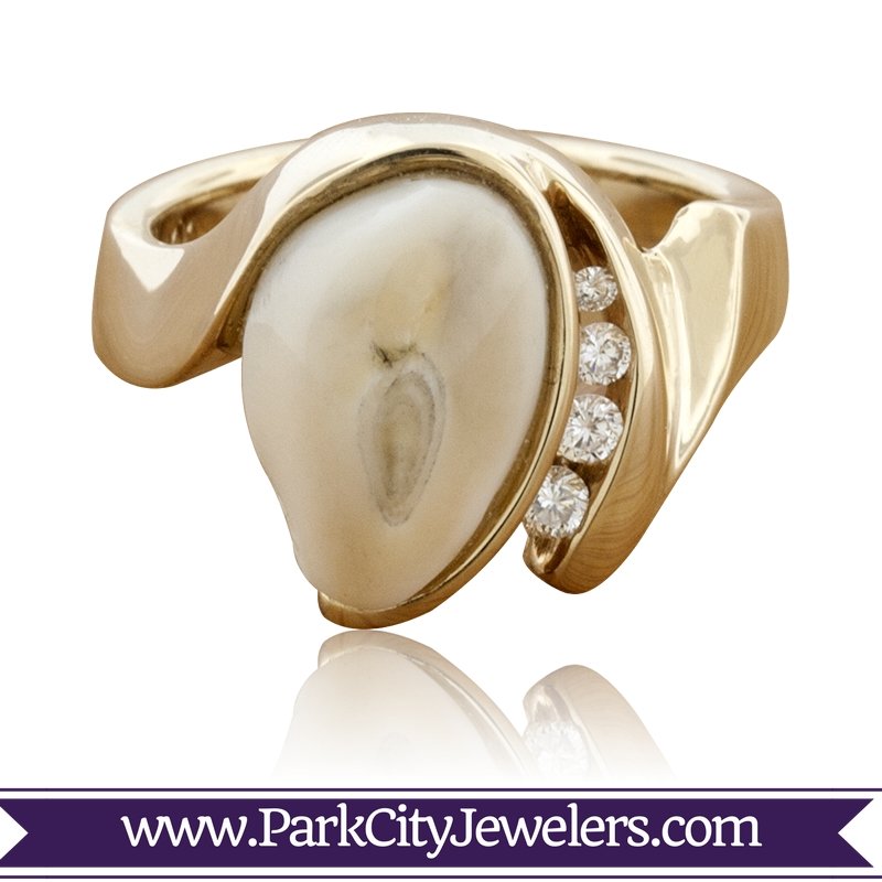 Elk Ivory and Diamond Ring - Park City Jewelers