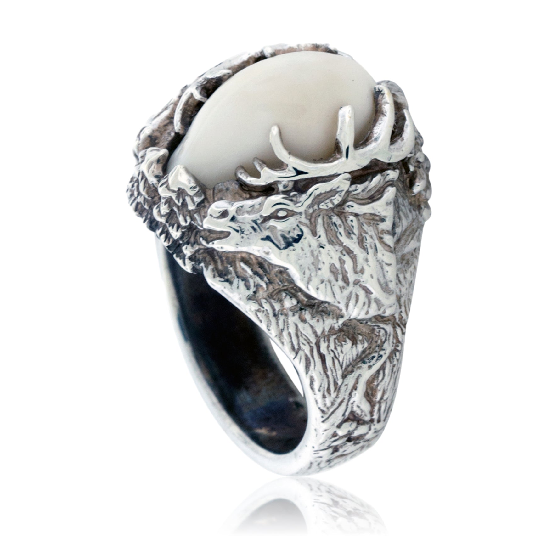 Elk Ivory Tooth Trophy Antler Ring - Park City Jewelers