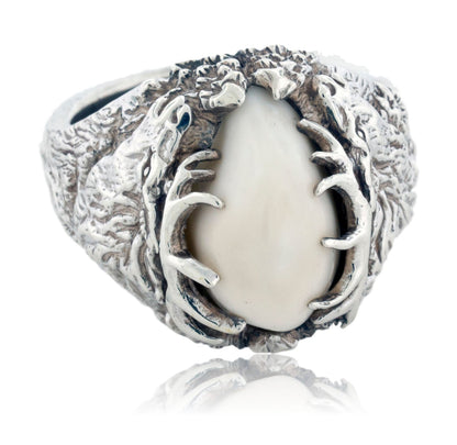Elk Ivory Tooth Trophy Antler Ring - Park City Jewelers