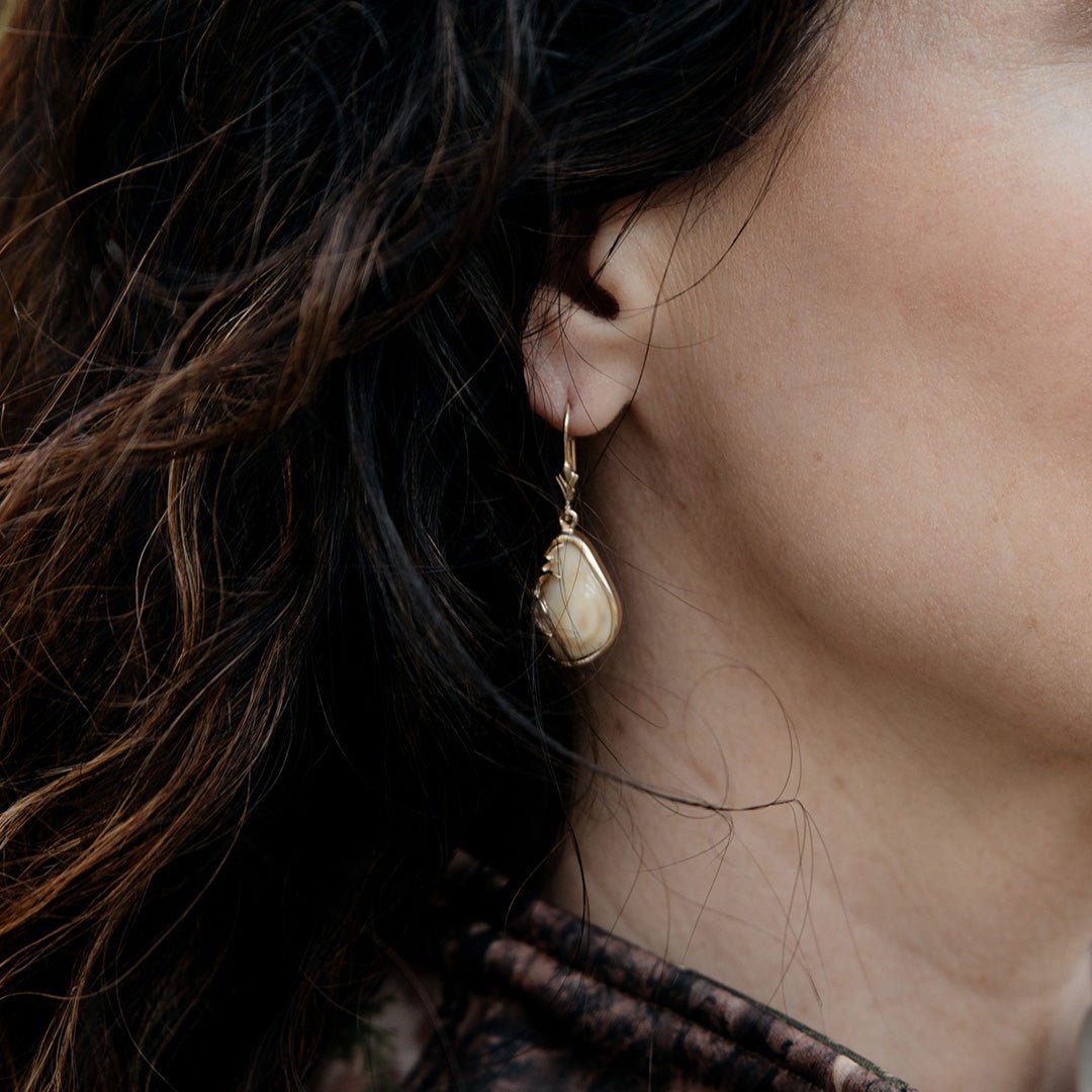 Elk Tooth Ivory Dangle Earrings with Antlers - Park City Jewelers