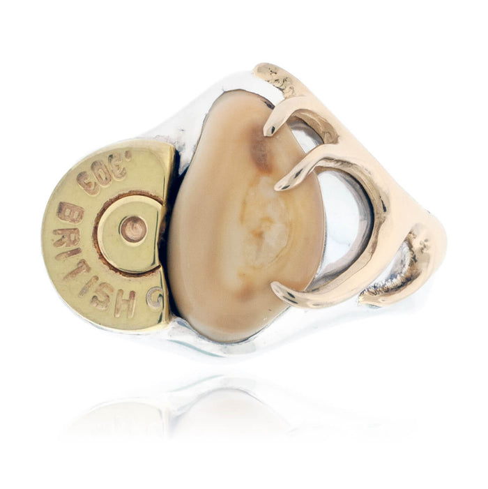 Elk Tooth Ivory Ring & Shell Casing Textured Style Ring - Park City Jewelers