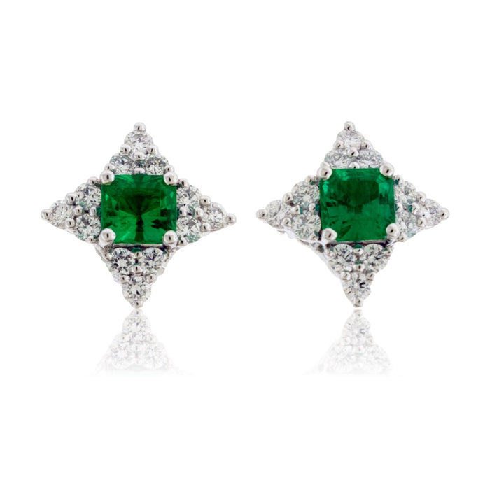 Emerald and Diamond Unique Style Halo Stud Earrings - Park City Jewelers