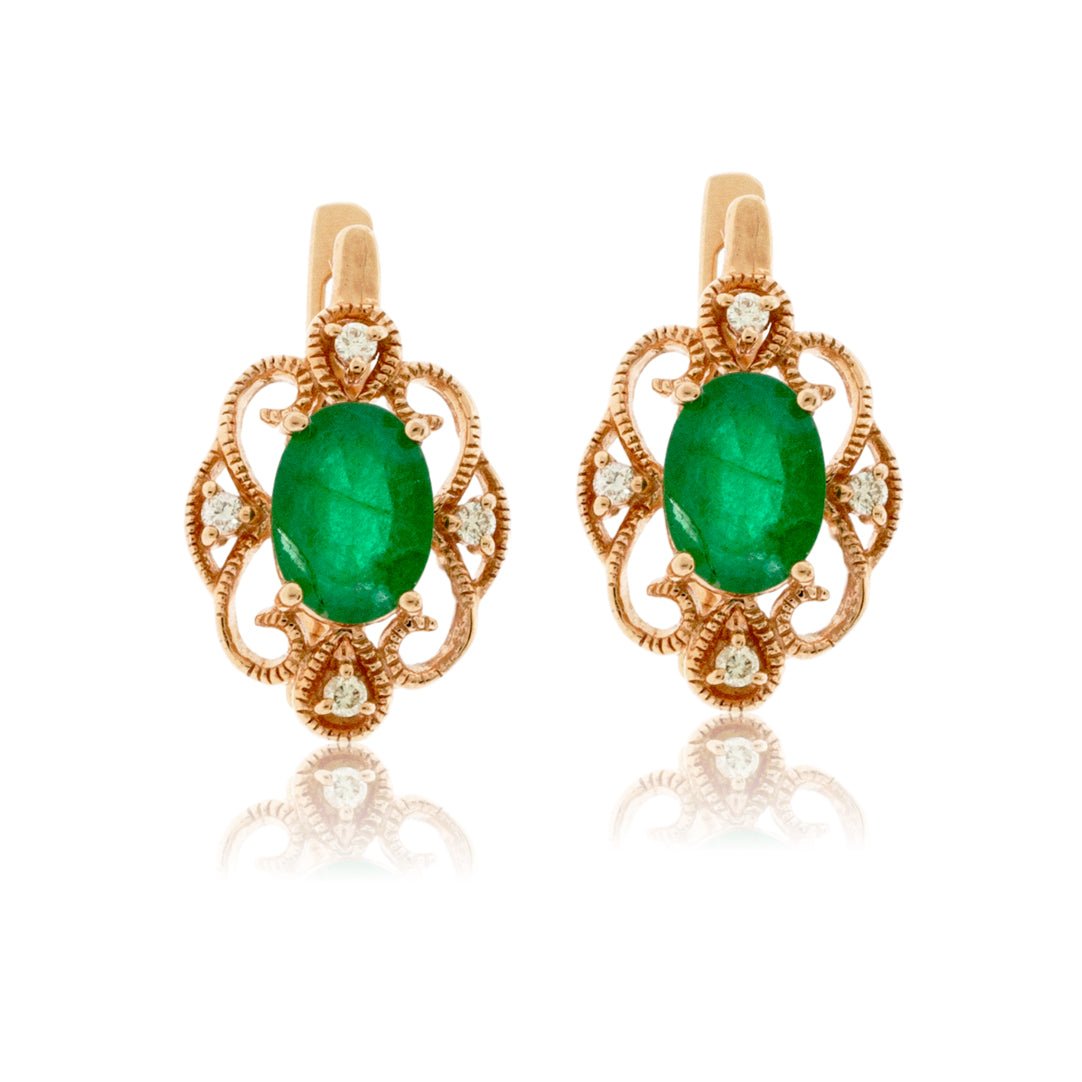 Emerald and Diamond Vintage Style Earrings - Park City Jewelers