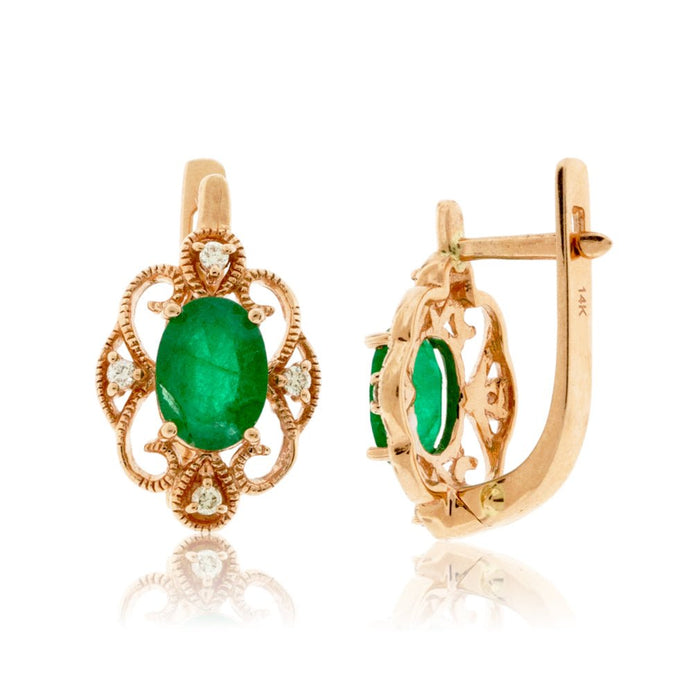 Emerald and Diamond Vintage Style Earrings - Park City Jewelers
