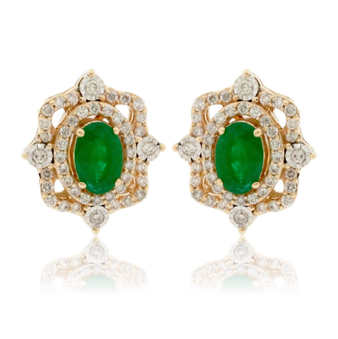 Emerald and Diamond Vintage Style Halo Stud Earrings - Park City Jewelers